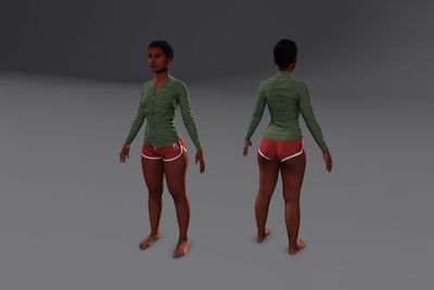 Female African with Shorts & Button Up