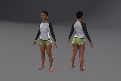 Female Asian with Shorts & Raglan Shirt